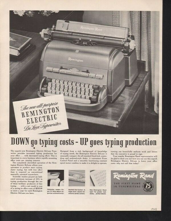 1948 REMINGTON ELECTRIC TYPEWRITER INK PAPER BUSINESS14542