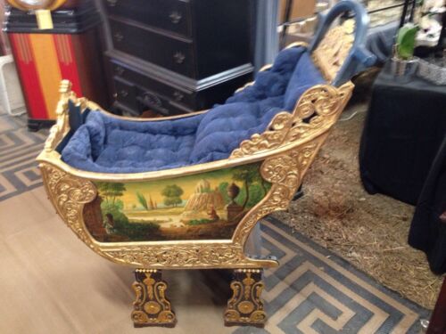 Antique  Dutch Sleigh Gold Leaf 22K With Stand Hand Painted Art 1775-1800