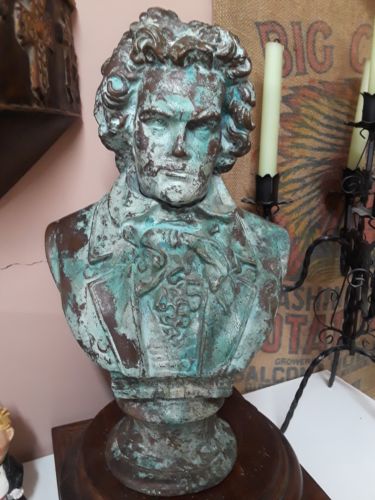 Large Antique Beethoven 1800's Music Piano  Pianist Composer  Bronze Bust Statue
