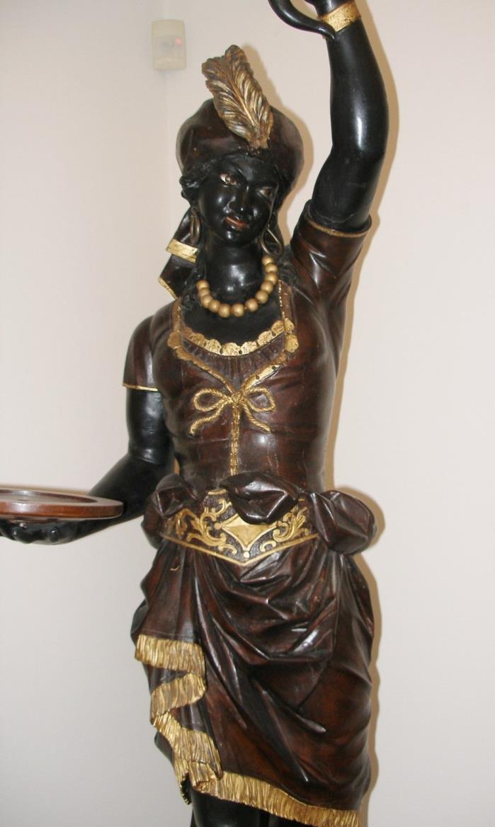 2 Antique Carved Italian Blackamoor Statues 92” Tall