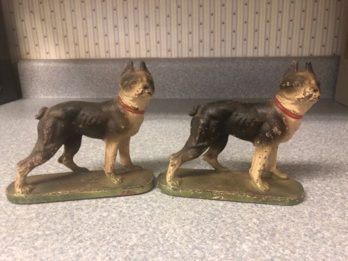 ANTIQUE HUBLEY USA TOY DOG STATUE BOOKENDS CAST IRON BOSTON TERRIER BOOK ENDS