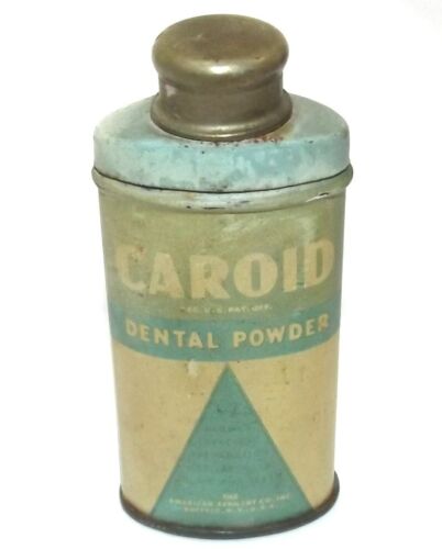 Vintage Caroid Denture Powder Advertising Tin Trial Size - Full
