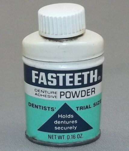 Vintage NOS Fasteeth Denture Powder Advertising Tin Trial Size - Full