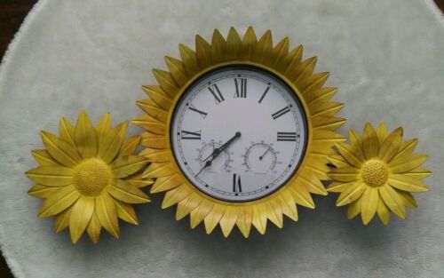 Vintage Baitu 9168 Sunflower Wall Clock Humidity & Temperature WORKS