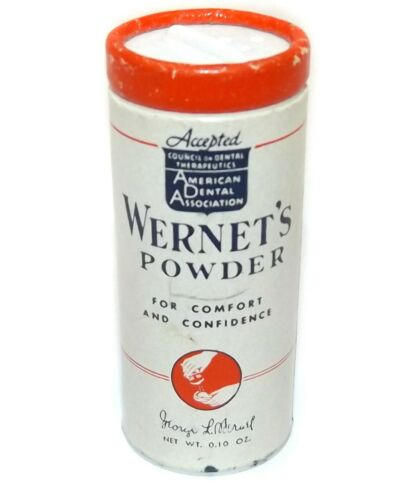 Vintage Wernet's Powder Denture Powder Advertising Can Dentists' Trial Size