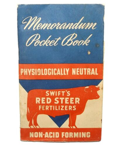 Vintage 1941 Swift's Red Steer Fertilizer Advertising Pocket Memorandum Book