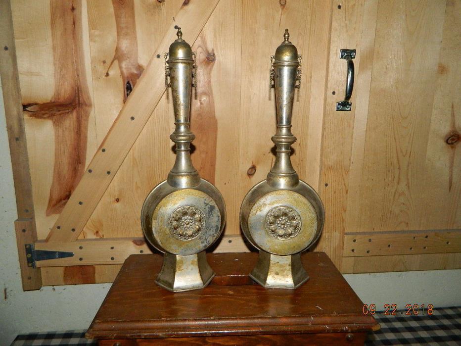 2 Large Antique Russian Incense Censer Burners Containers Metal 17.5 Inches Tall