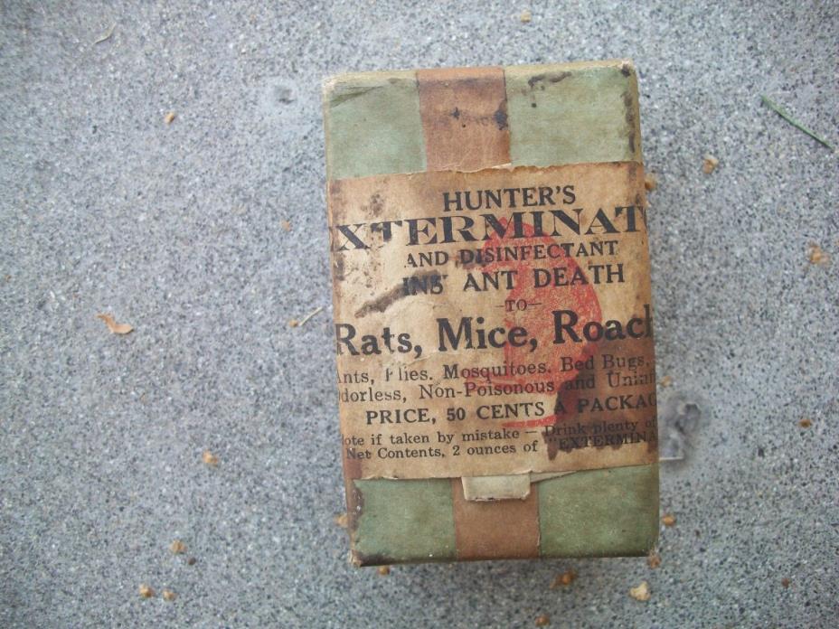 Antique Hunters Exterminator Unopened Powder Kills Rat Mice Roaches 1930 RARE