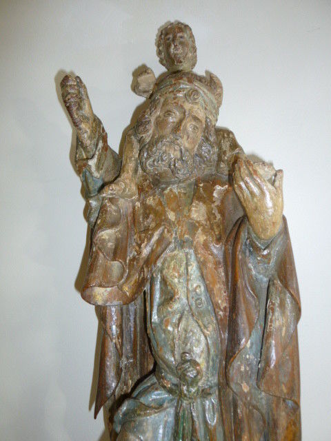Large antique Spanish religious art oak carving man and child circa 1790s
