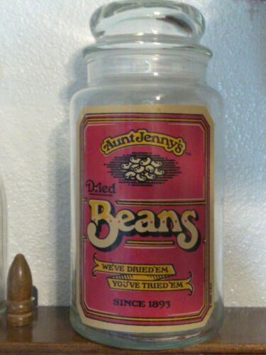 Aunt Jennys Dried Beans Clear 1980 Vintage Jar/Canaster