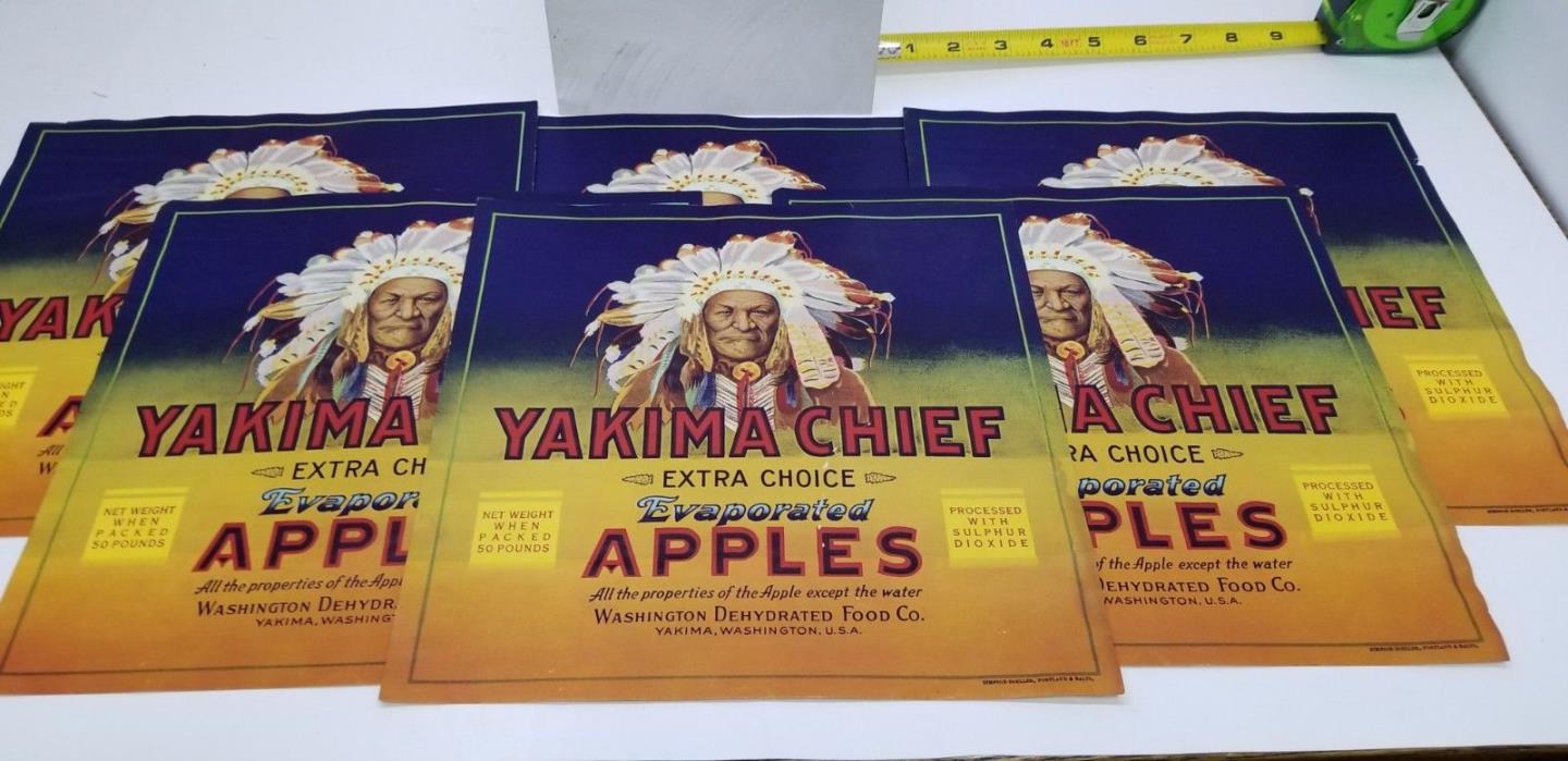 Vintage Lot of 6 Yakima Chief Dehydrated Apples Crate Box Art