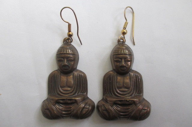 Rare Vintage Fine Art Copper Sitting Buddha Pierced Earrings