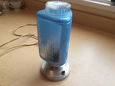 Art Deco Torpedo Bullet Rocket Blue Glass Triangular Table Lamp With Shade
