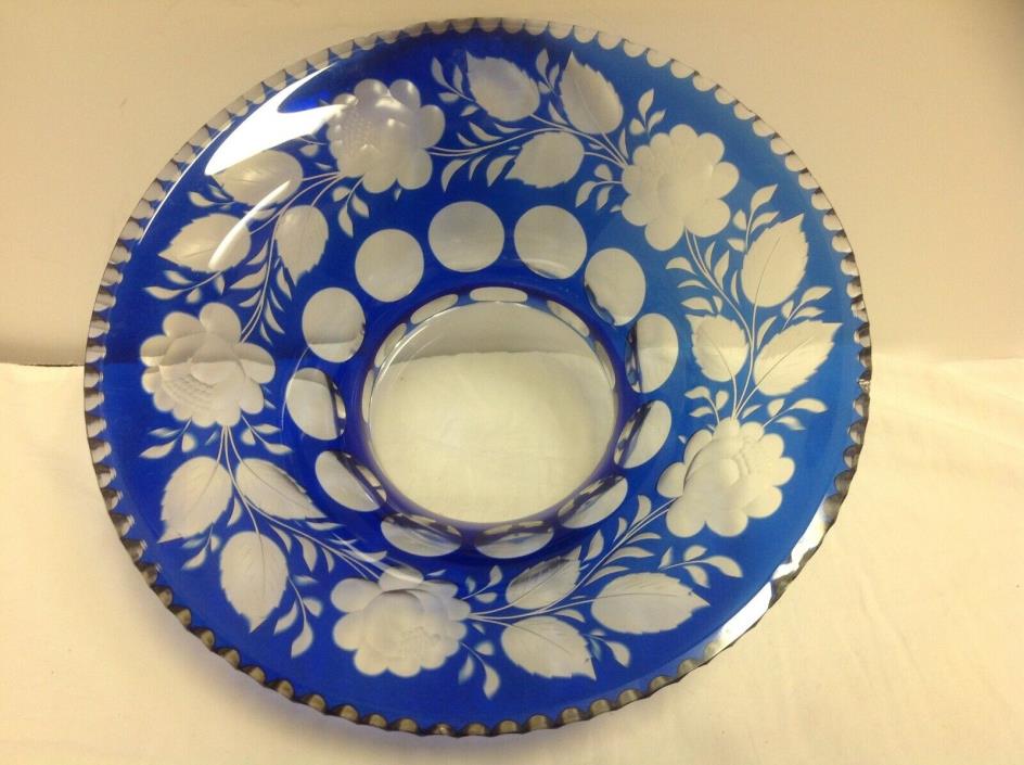 ANTIQUE BLUE Crystal center bowl art deco  elegant glass