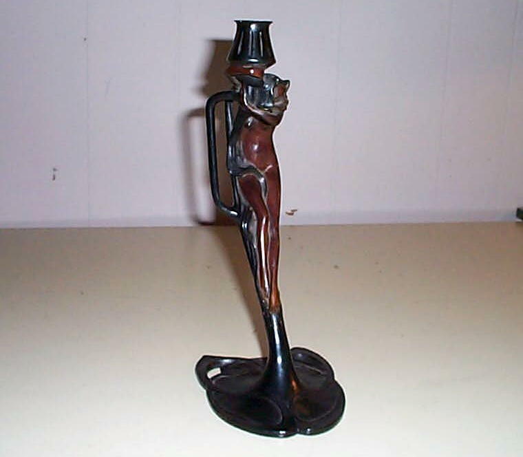 Art Deco Noveau 1988 MMA Naked Lady Brass Candle Holder