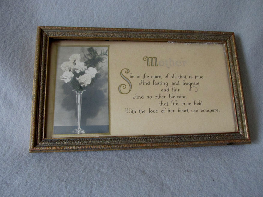 Antique c1920s Art Deco Mother Motto Poem, Picture Frame, Home Decor