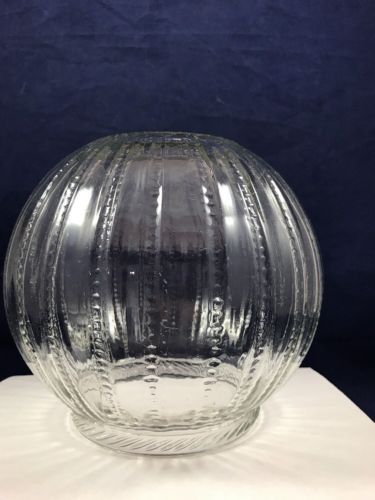 Vintage Clear Glass Raised Rib Art Deco Round Globe Fixture Light 4