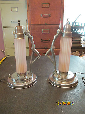 1 pair Vintage Art Deco Lady Pink Fluted Frosted Shades