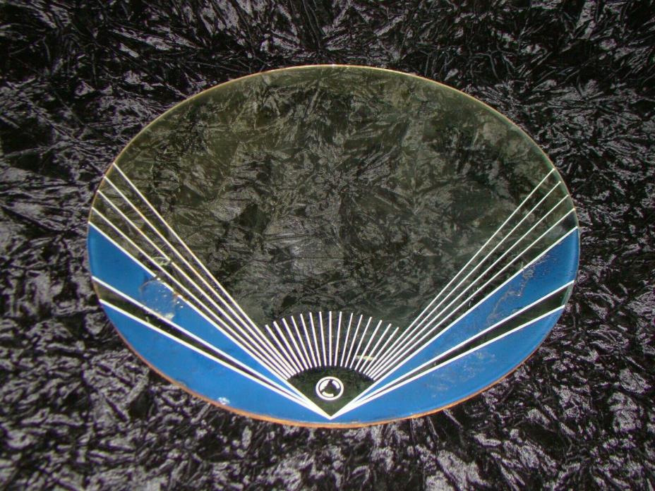 1930's Antique Art Deco Blue & White Sunburst Wall Mirror 17 3/4