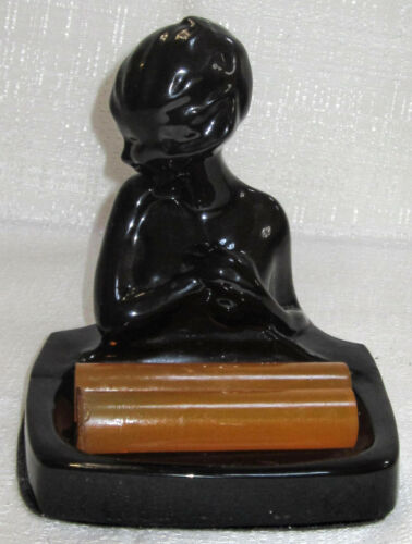 Frankart art deco nymph card desk tray ashtray soapdish black metal made in USA