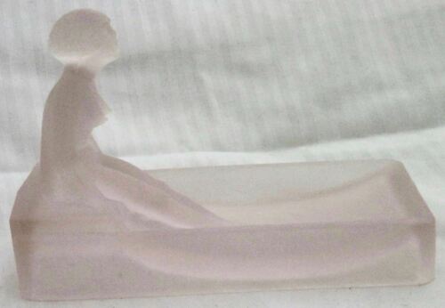 Art Deco nymph card desk tray ashtray soap dish frosted pink all glass USA