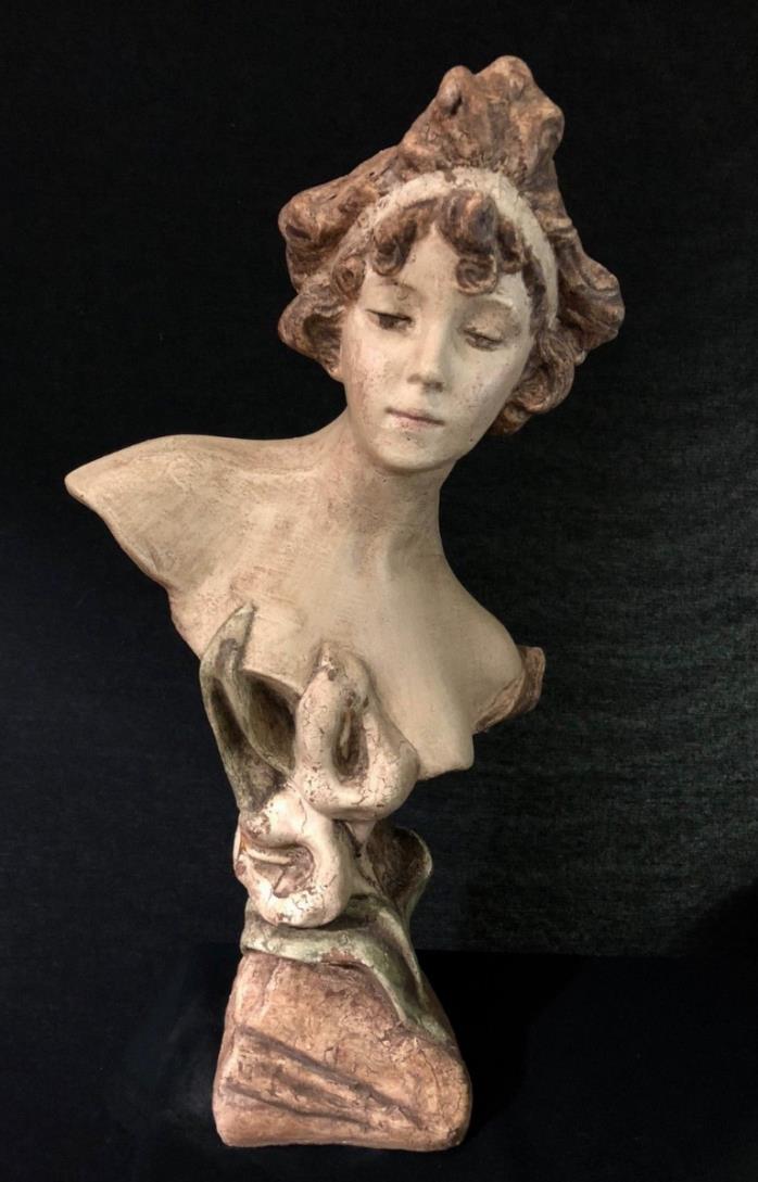 Antique French Art Nouveau Woman Lady Bust Statue Vintage Antique Art Nouveau