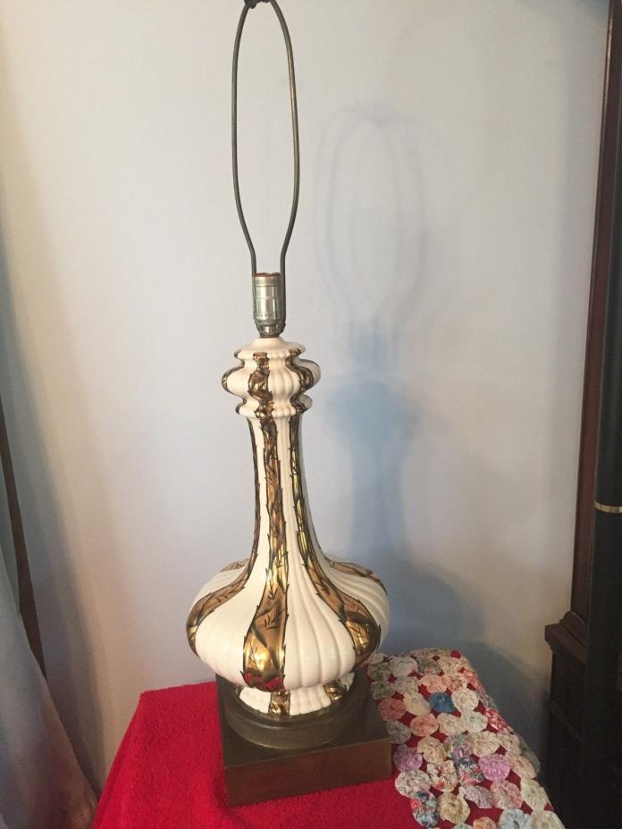 Vintage Table Lamp Gold Gilt Hand Painted Antique Brass Base Art Deco or Asian