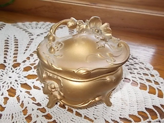 Antique Vintage Art Nouveau Deco Gold Jewelry Casket Trinket Box Floral AS IS!