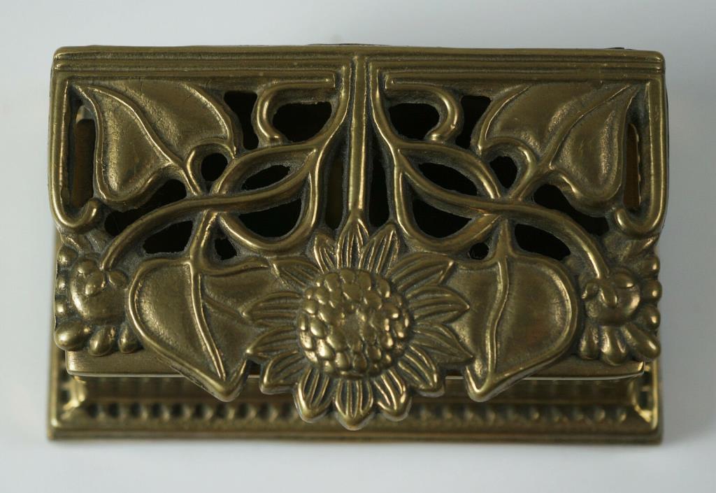 Art Nouveau Solid Brass Stamp Holder Hinged Box Trinket Desk Ornament Silvestri