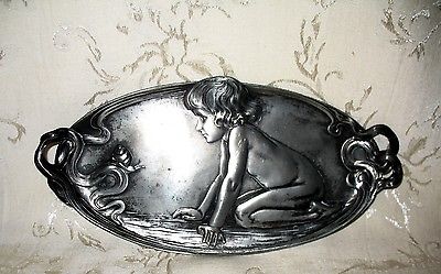 Art Nouveau Pewter Dresser Tray with Child seeing the Wonder in a Snail, # 210