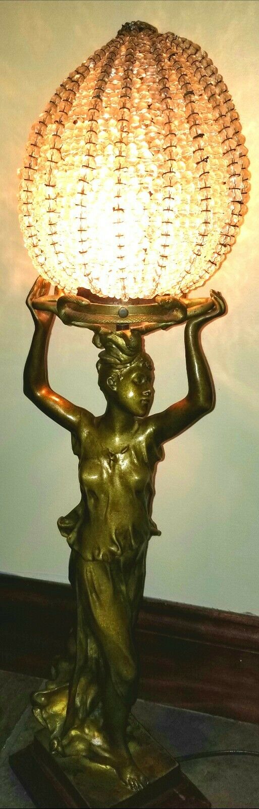 George De Kerveguen, Signed Medusa Bronze Art Nouveau G/Guilt Lamp w/led shade