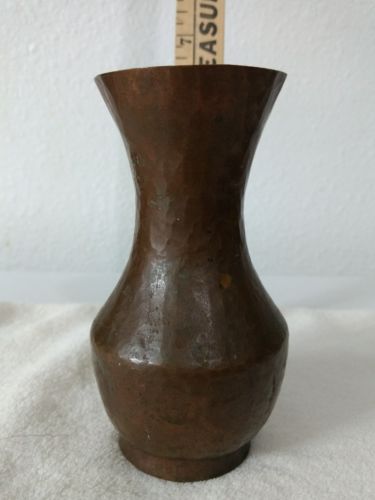 ARTS CRAFTS Hand Hammered COPPER VASE Rich PATINA Verdigris 5.5