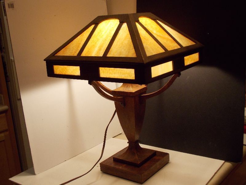 Rare STICKLEY Era ARTS & CRAFTS TABLE LAMP MISSION OAK Craftsman Wood Slag Glass