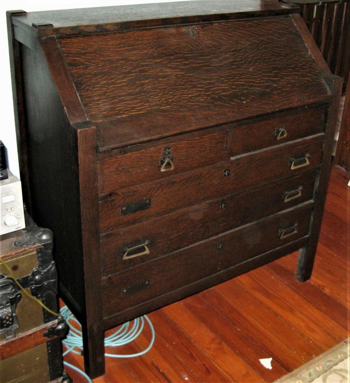 Antique Arts and Crafts MIssion Quarter Sawn Oak Drop Front Desk