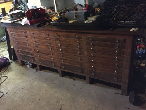 RARE! Magnificent Antique Mission Oak 28 Drawer Machinist Tool Cabinet