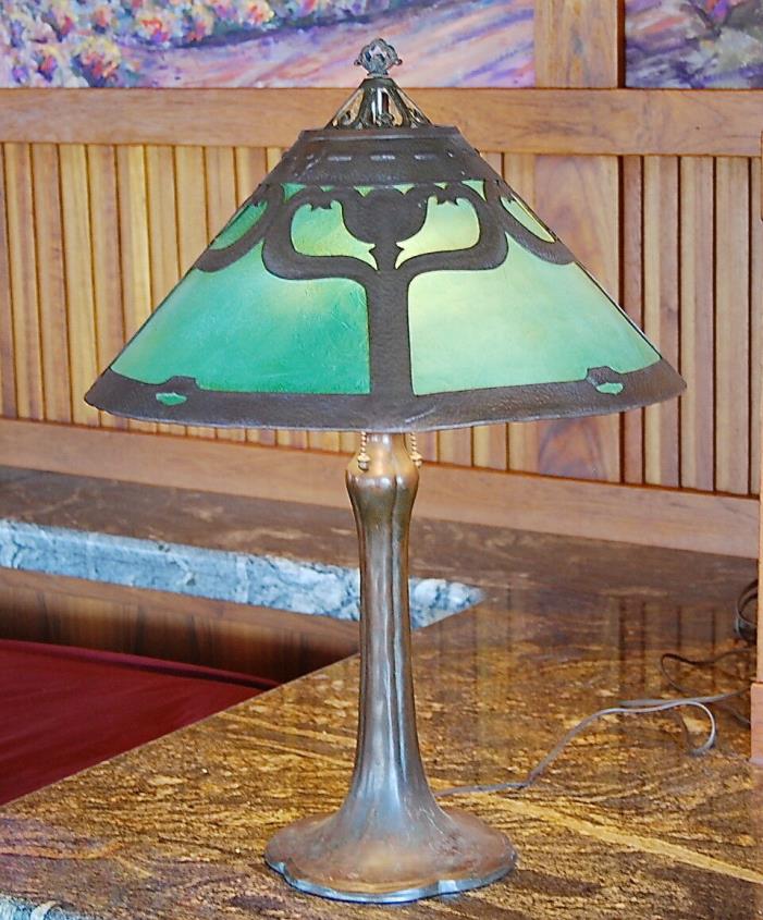 Handel Abstract tulip table lamp, mission arts and crafts