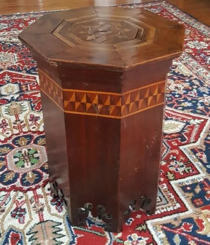 VINTAGE ARTS AND CRAFTS MOROCCO MARQUETRY TABLE LAMP INLAID WOOD