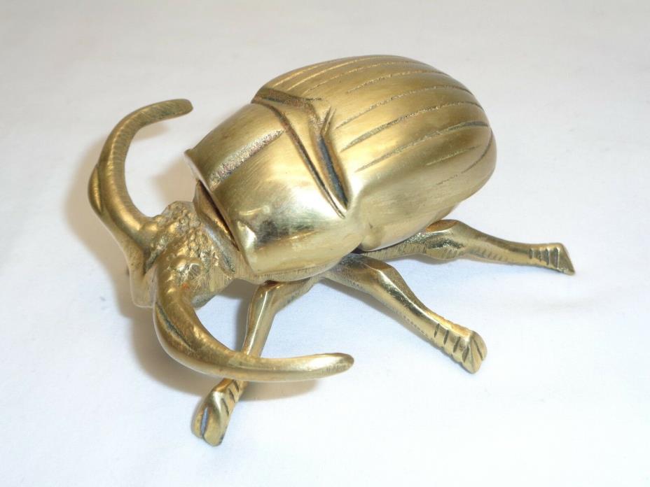 VTG BRASS BEETLE MATCH STICK HOLDER MCM ASHTRAY Bug Sculpture Hollywood Regency