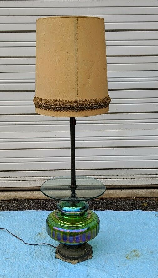 EF & EF Industries Carnival Glass- MCM Hollywood Glam Vintage 'Lamp w Table'