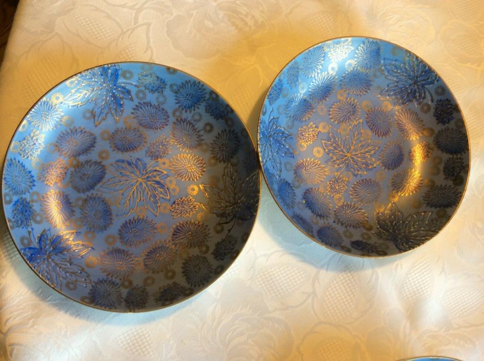 Set of 2 Dorothy C. Thorpe Mid Century Modern Blue Chrysanthemum  Bowls