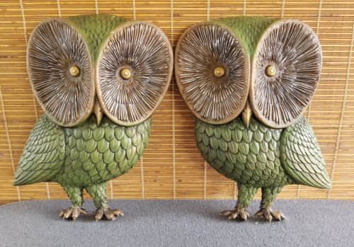 Mid Century (2) Big Eye Owl Wall Plaques Burwood