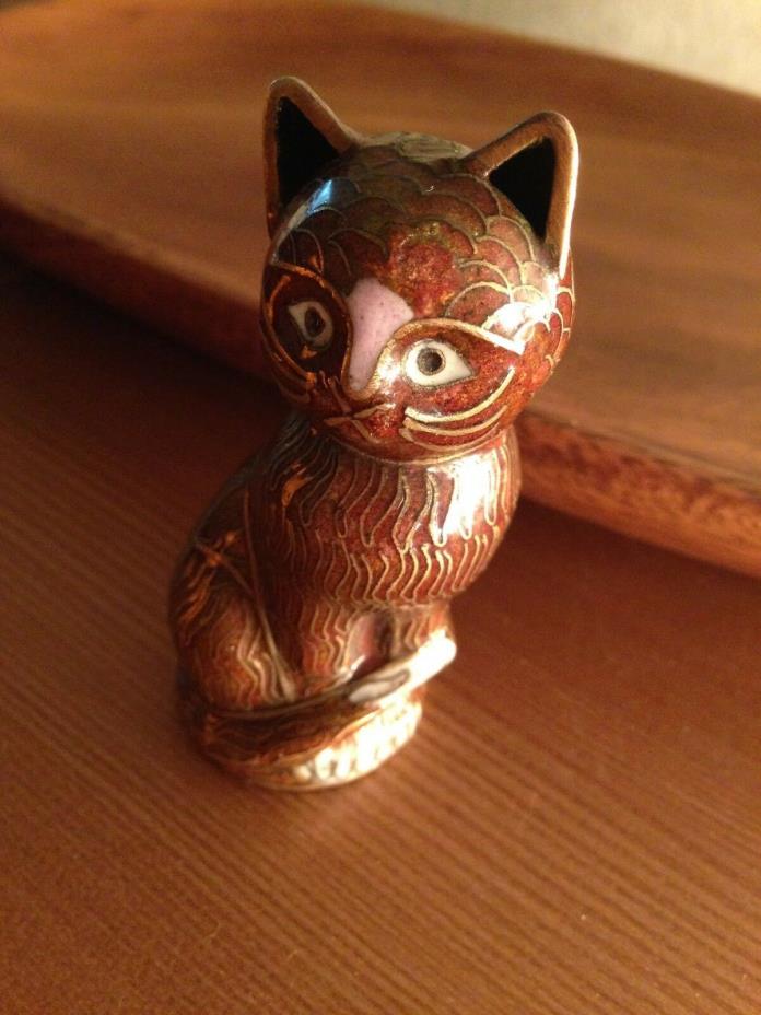 Mid Century Modern CAT FIGURINE Vintage Metallic Enamel Ceramic Ornament