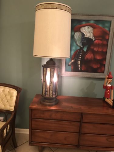 Mid Century Modern Wood And Cork Lamp