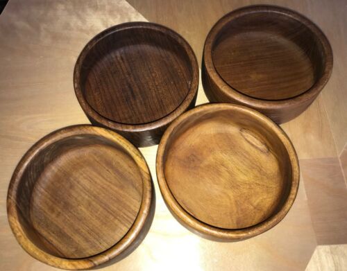 Mid Century Style Vintage Thailand Genuine Teak Wood Salad Bowls Set of 4 Rare
