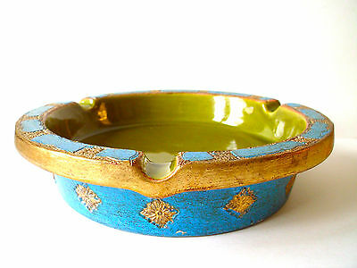 Mid Century Modern Pottery 1960s Vintage Ashtray Dish Bowl ITALY Retro Turquoise