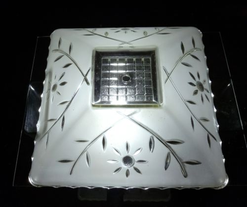 ??Vintage Mid Century Ceiling Light Shade Heavy Square Etched Frosted Glass
