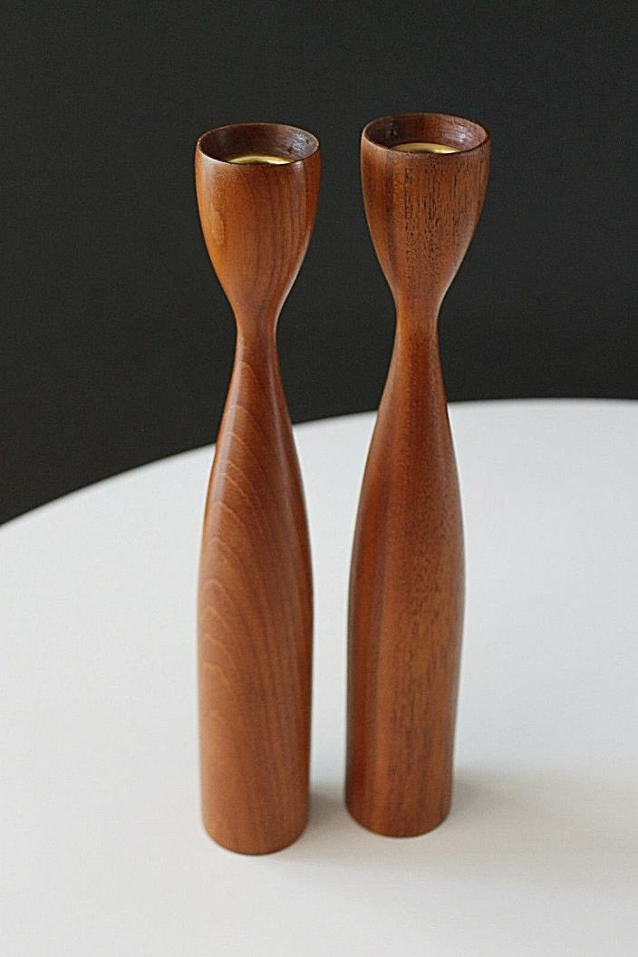 Danish modern Teak Hand Turned Tall Candle Holders  Beauties!