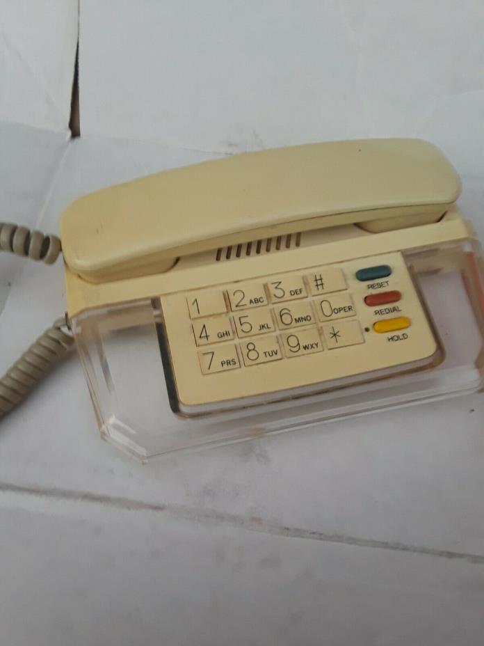 Vintage Lucite Telephone Mid Century Modern Phone Beige Clear Lucite Push button