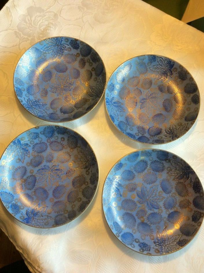 Set of 4 Dorothy C. Thorpe Mid Century Modern Blue Chrysanthemum  Bowls