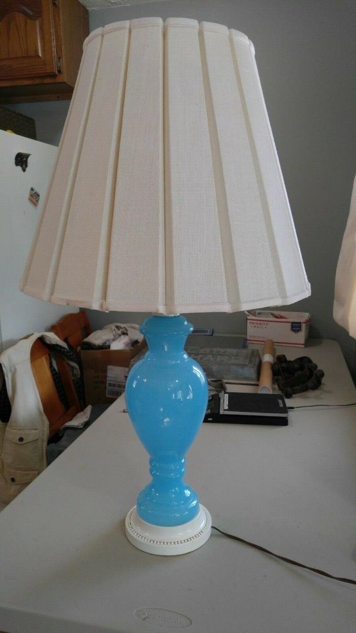 Vintage Mid Century Modern BLUE OPALINE Glass Table Lamp with Shade